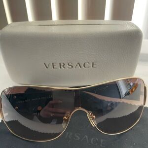 Versace Gold Frame Shield Sunglasses with Dark Gradient Lenses